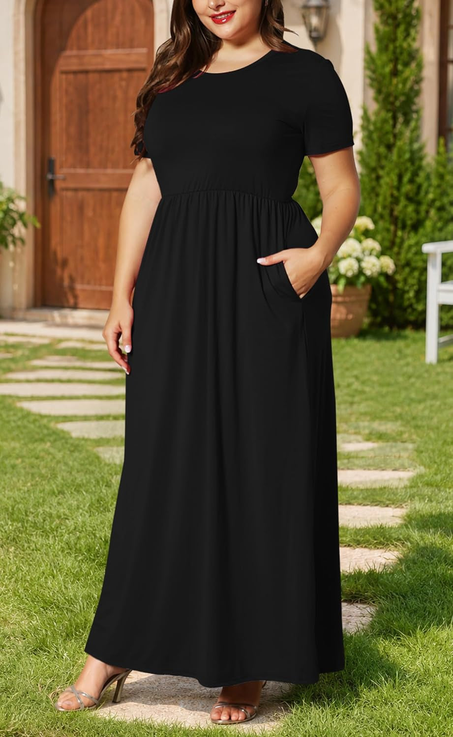 Women’S plus Size Maxi Dresses for Curvy Women Summer Casual Short Sleeve 2026 Long Dress 14W-26W