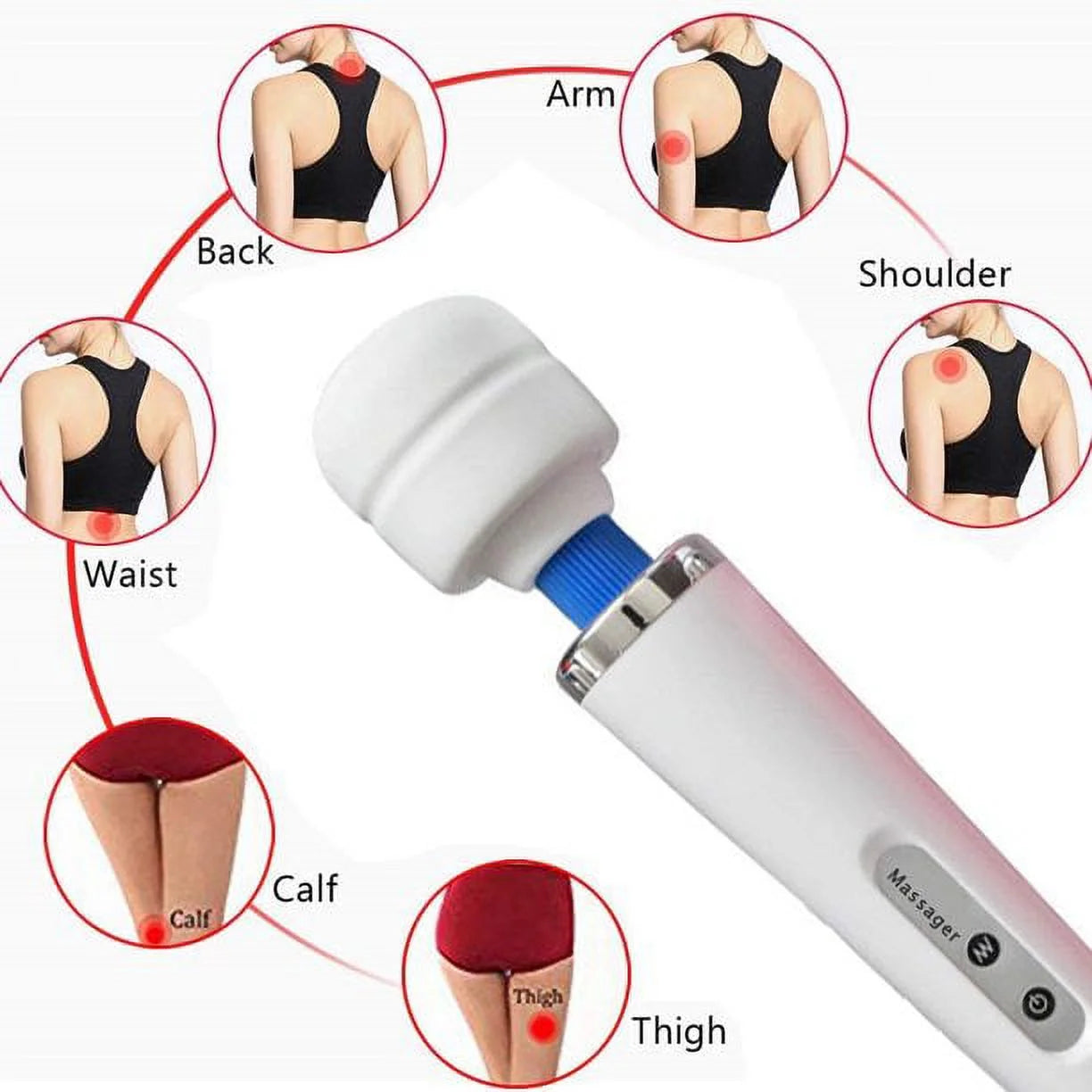 Wired Powerful Handheld Electric Back Massager,Strong Personal Vibrations Massage for Sports Recovery, Muscle Aches, Body Pain, White